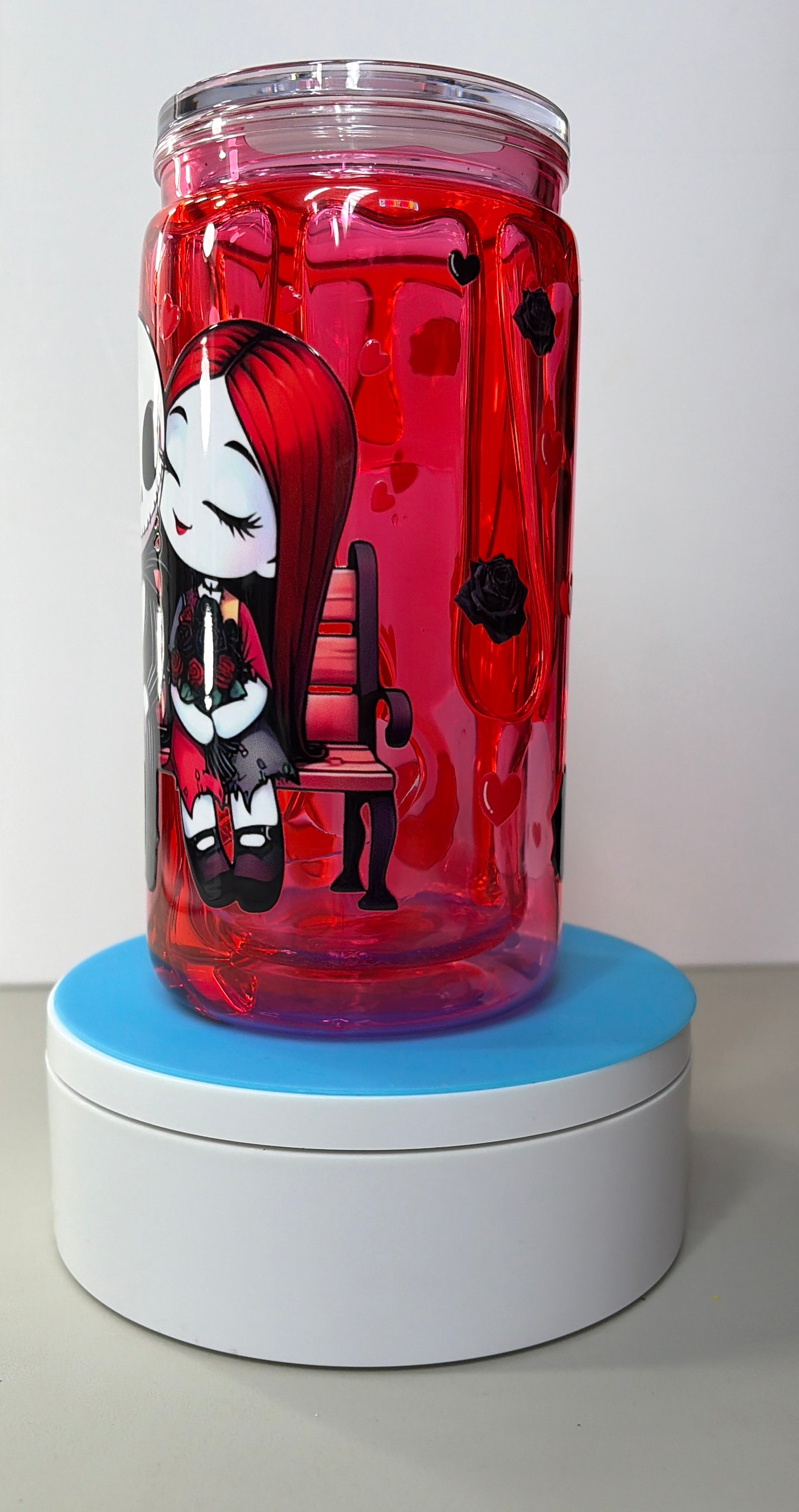 Jack and Sally Nightmare Before Christmas Honey Drip Snowglobe Acrylic Tumbler Cup (16oz)