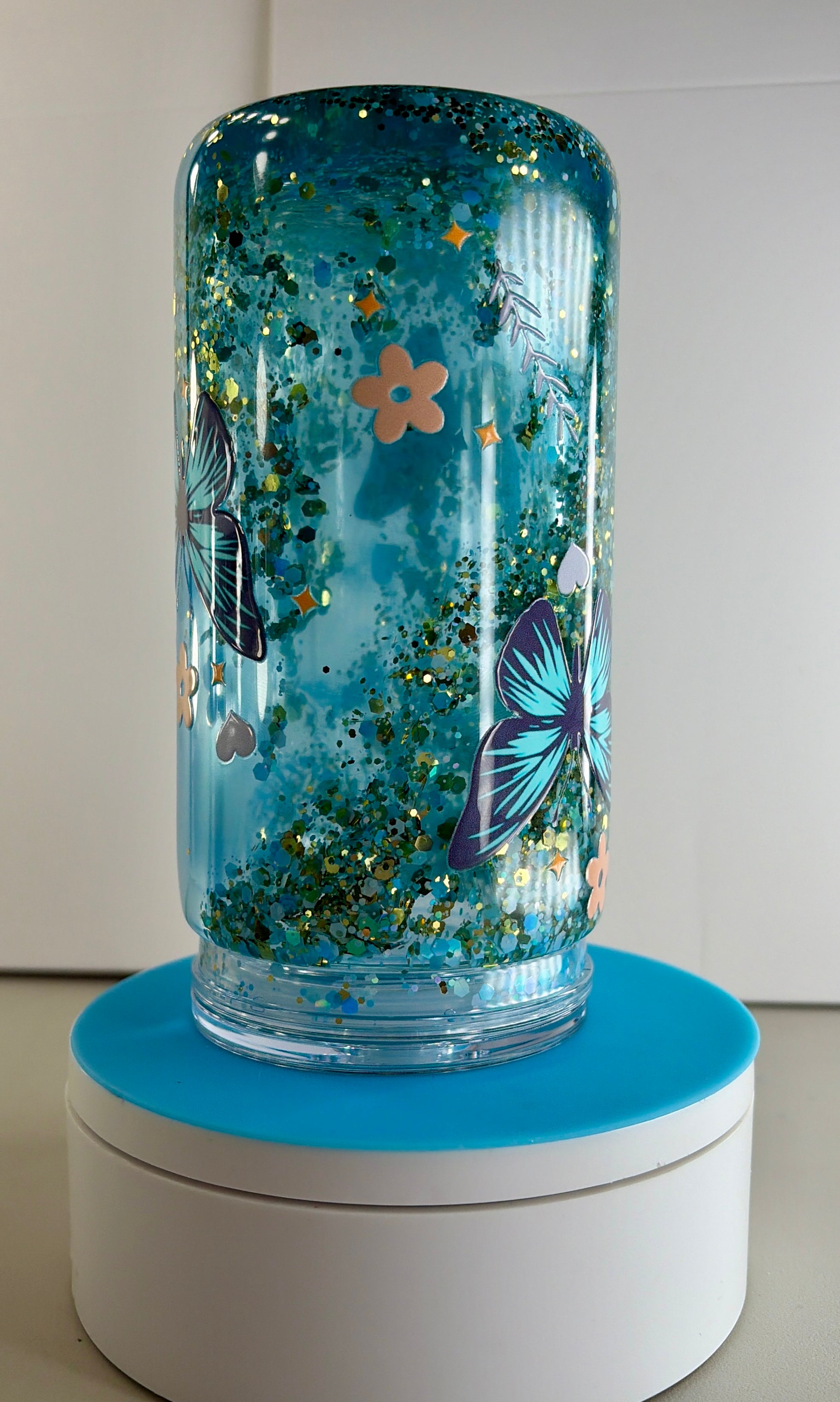 Butterfly Blue Waterfall Snowglobe Tumbler Cup 16oz