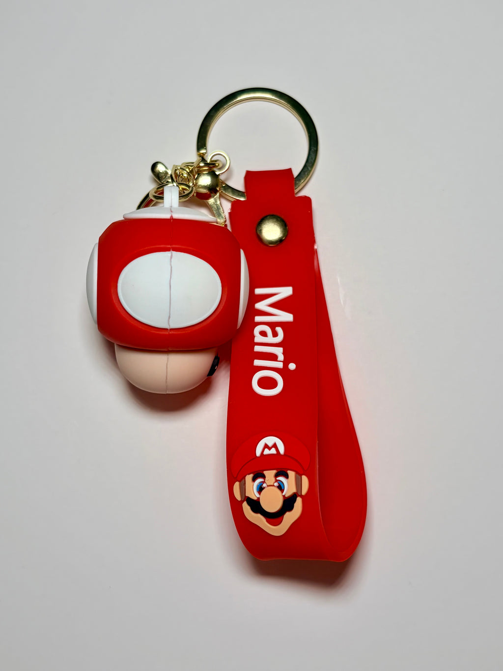 Super Mario Mushroom Silicone Keychain with Red Wristband
