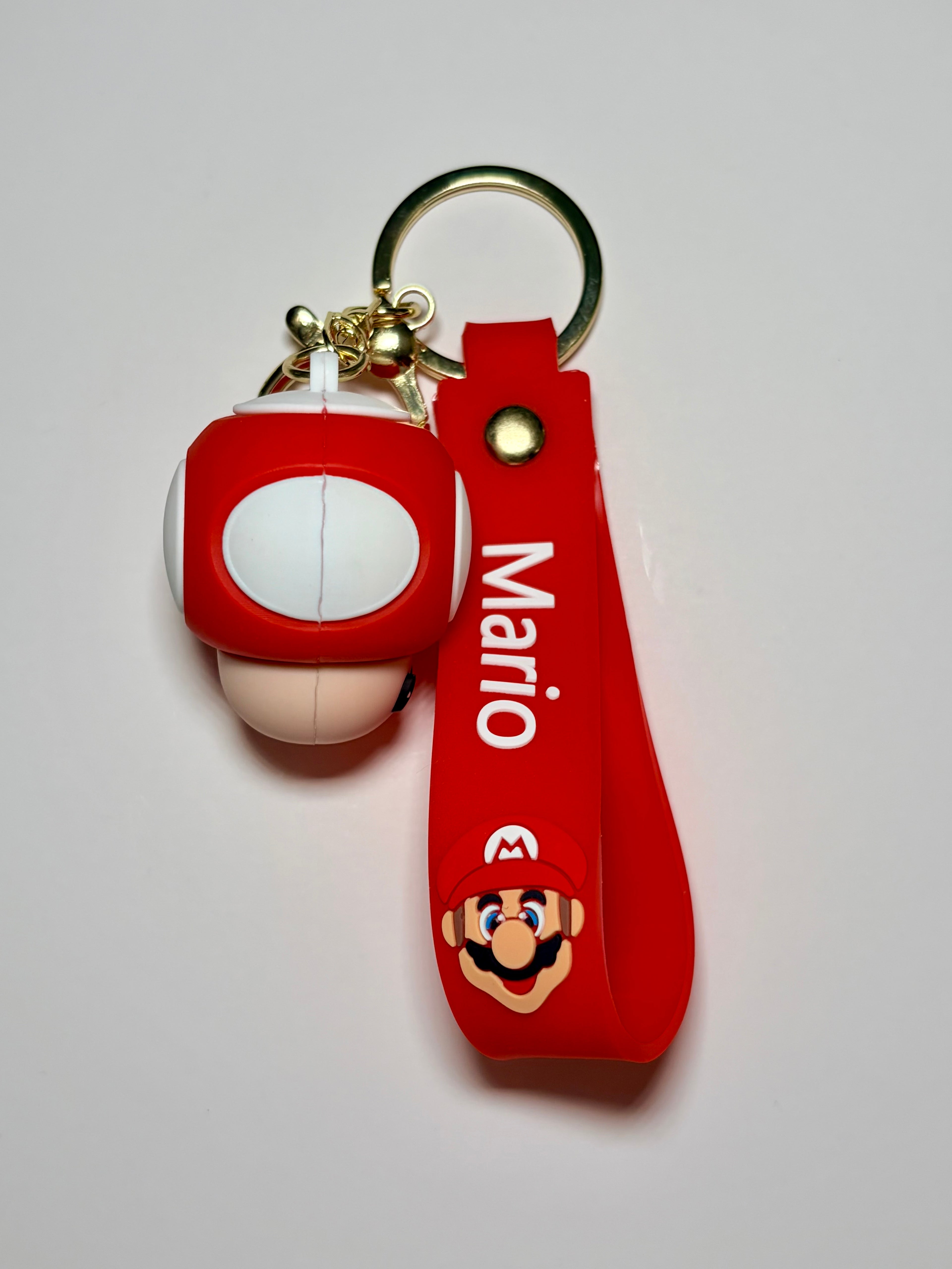 Super Mario Mushroom Silicone Keychain with Red Wristband