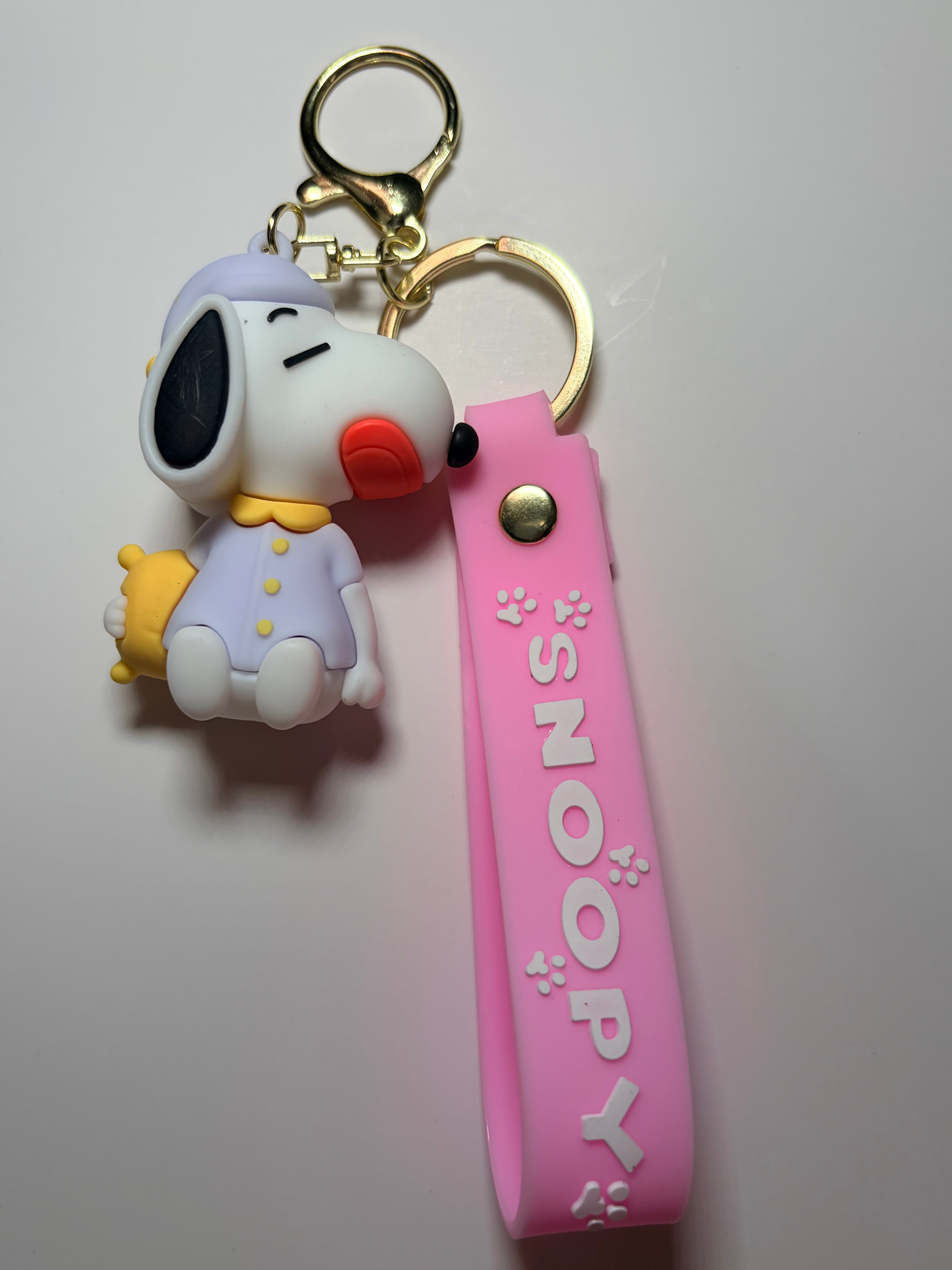 Sleepy Snoopy Keychain with Pink Wrist Strap