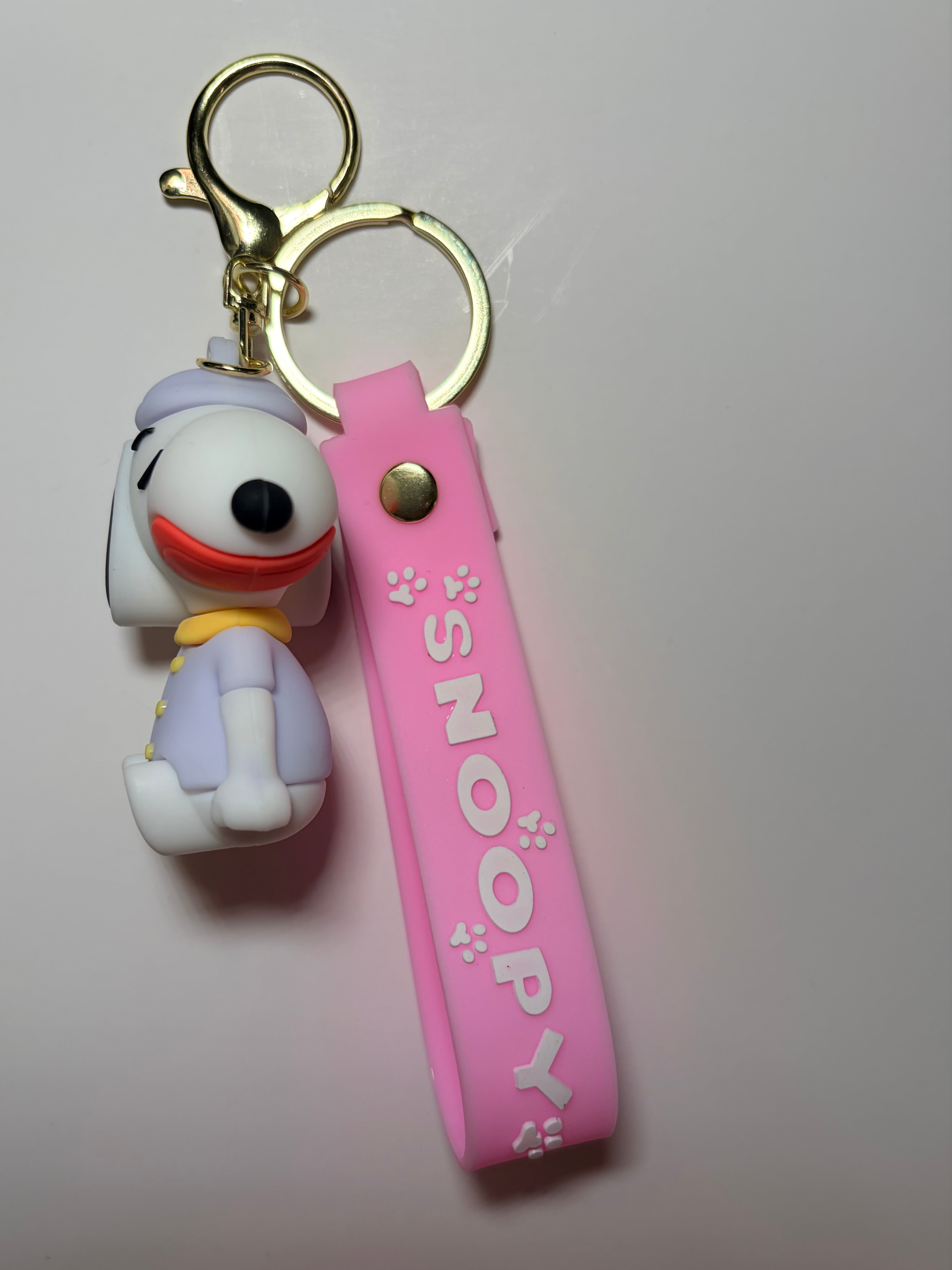Sleepy Snoopy Keychain with Pink Wrist Strap