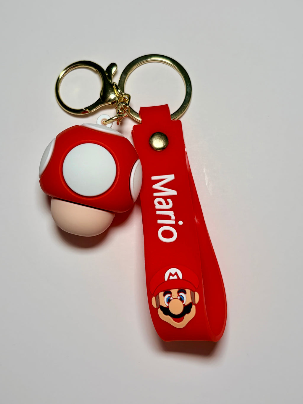 Super Mario Mushroom Silicone Keychain with Red Wristband
