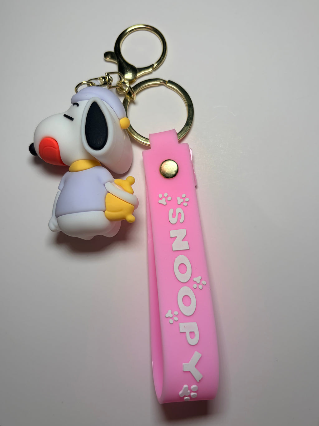 Sleepy Snoopy Keychain with Pink Wrist Strap