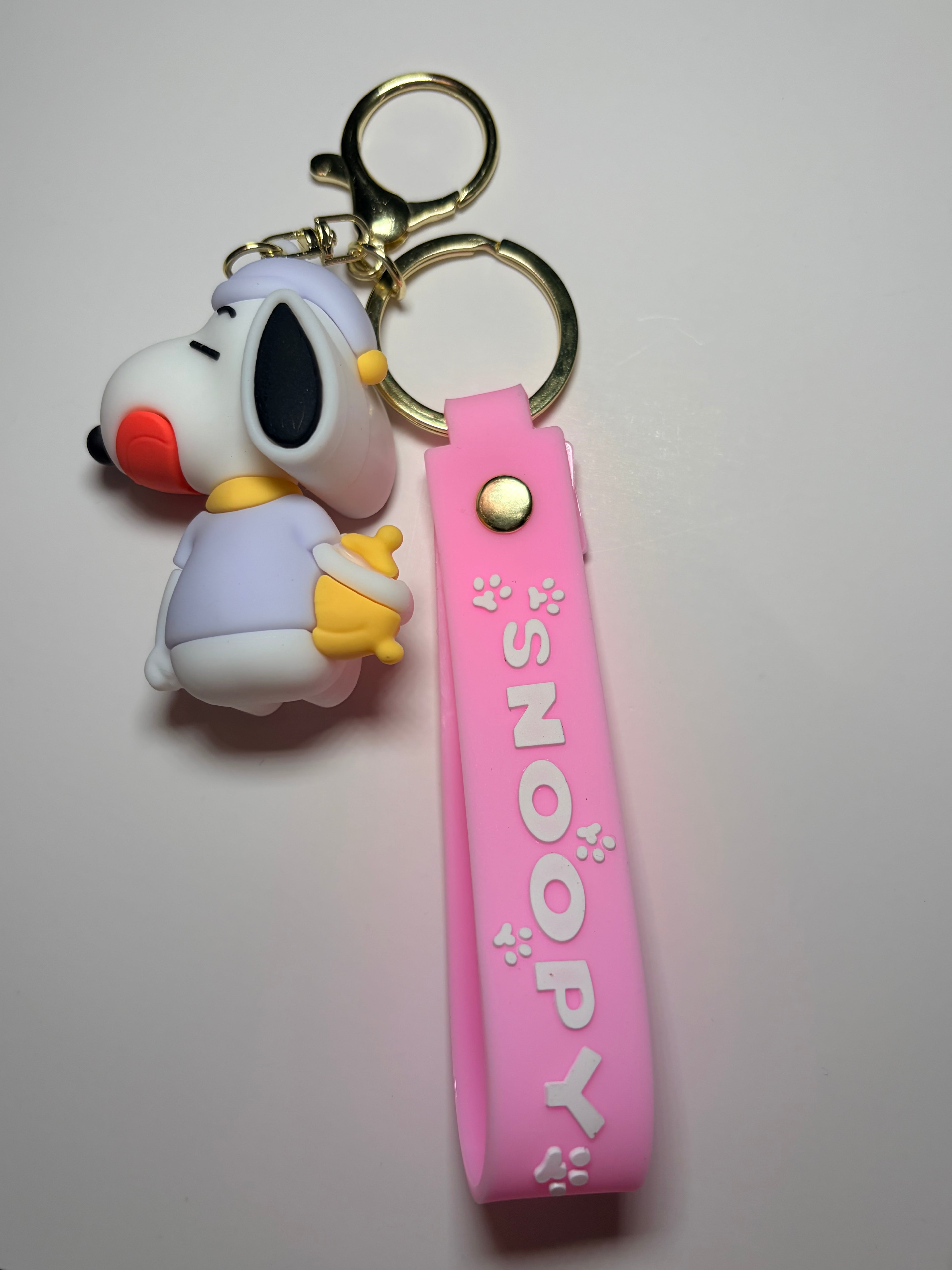 Sleepy Snoopy Keychain with Pink Wrist Strap