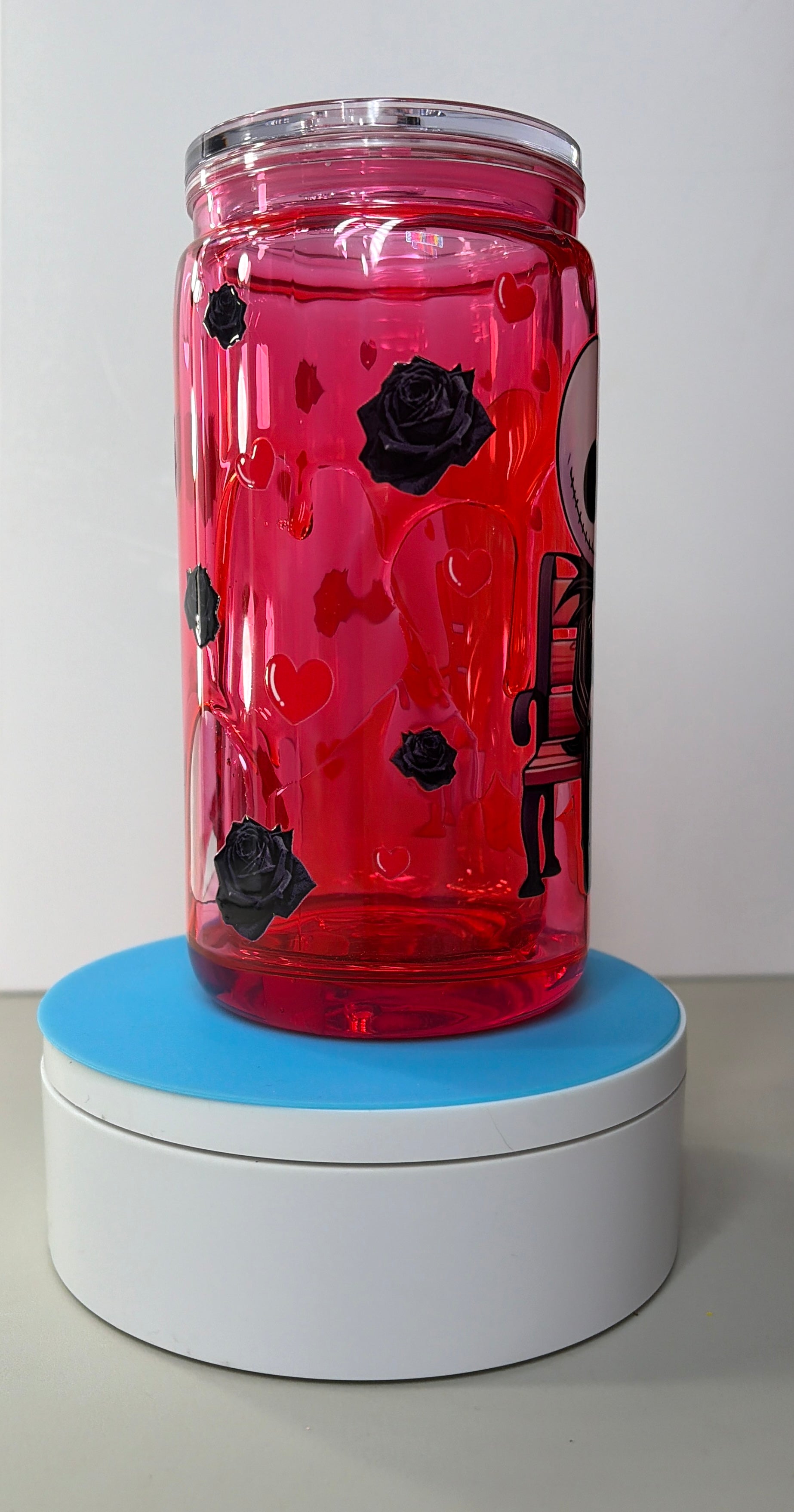 Jack and Sally Nightmare Before Christmas Honey Drip Snowglobe Acrylic Tumbler Cup (16oz)