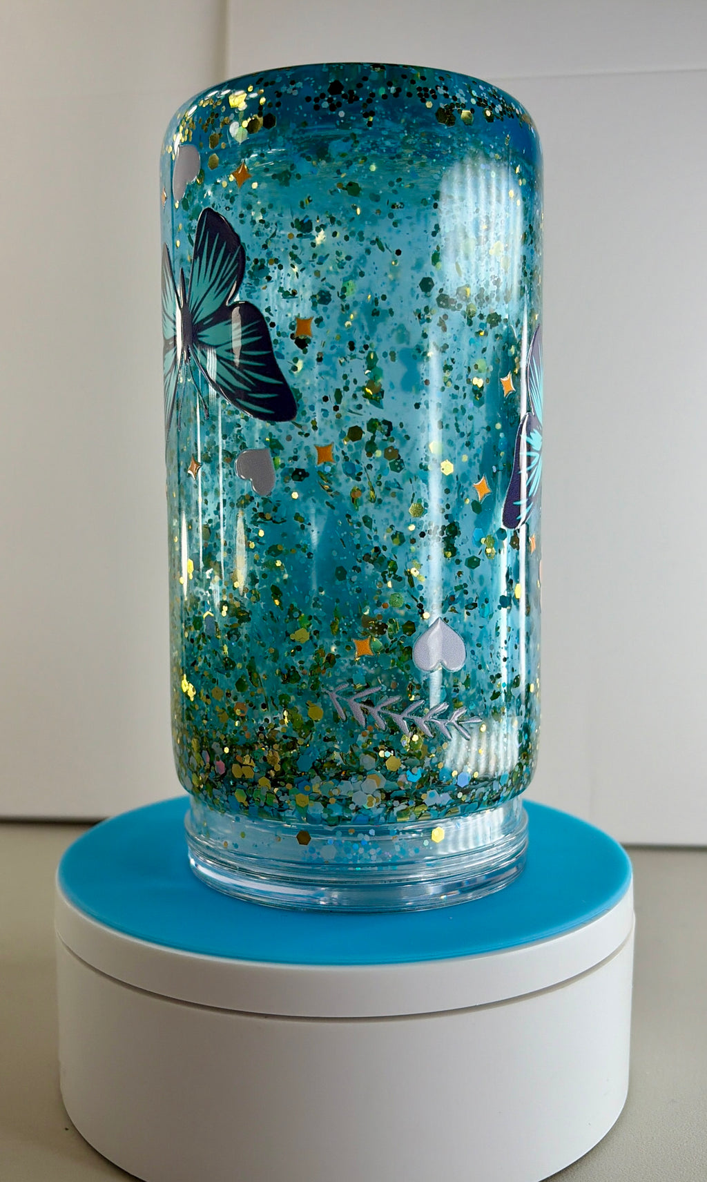 Butterfly Blue Waterfall Snowglobe Tumbler Cup 16oz