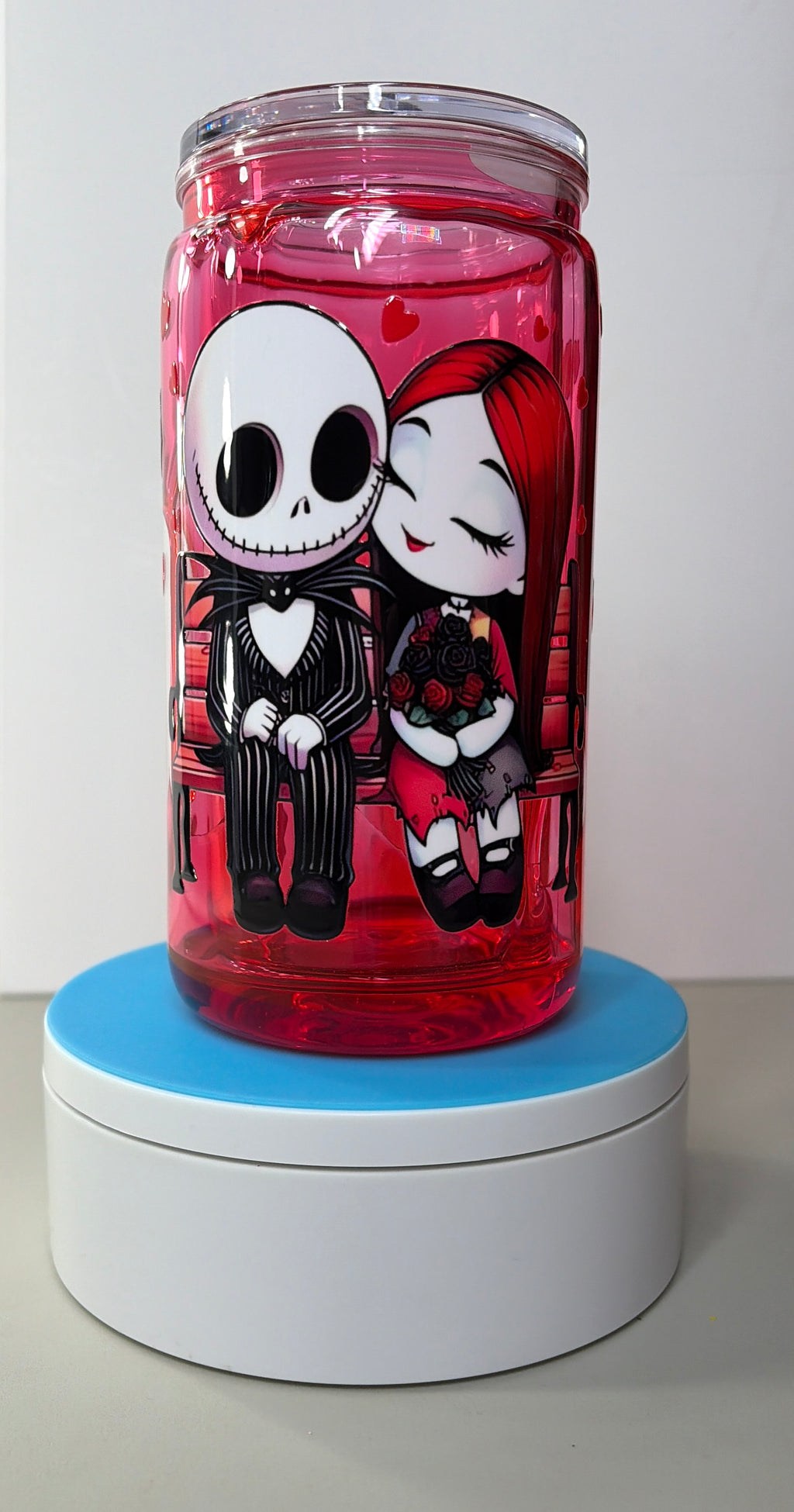 Jack and Sally Nightmare Before Christmas Honey Drip Snowglobe Acrylic Tumbler Cup (16oz)