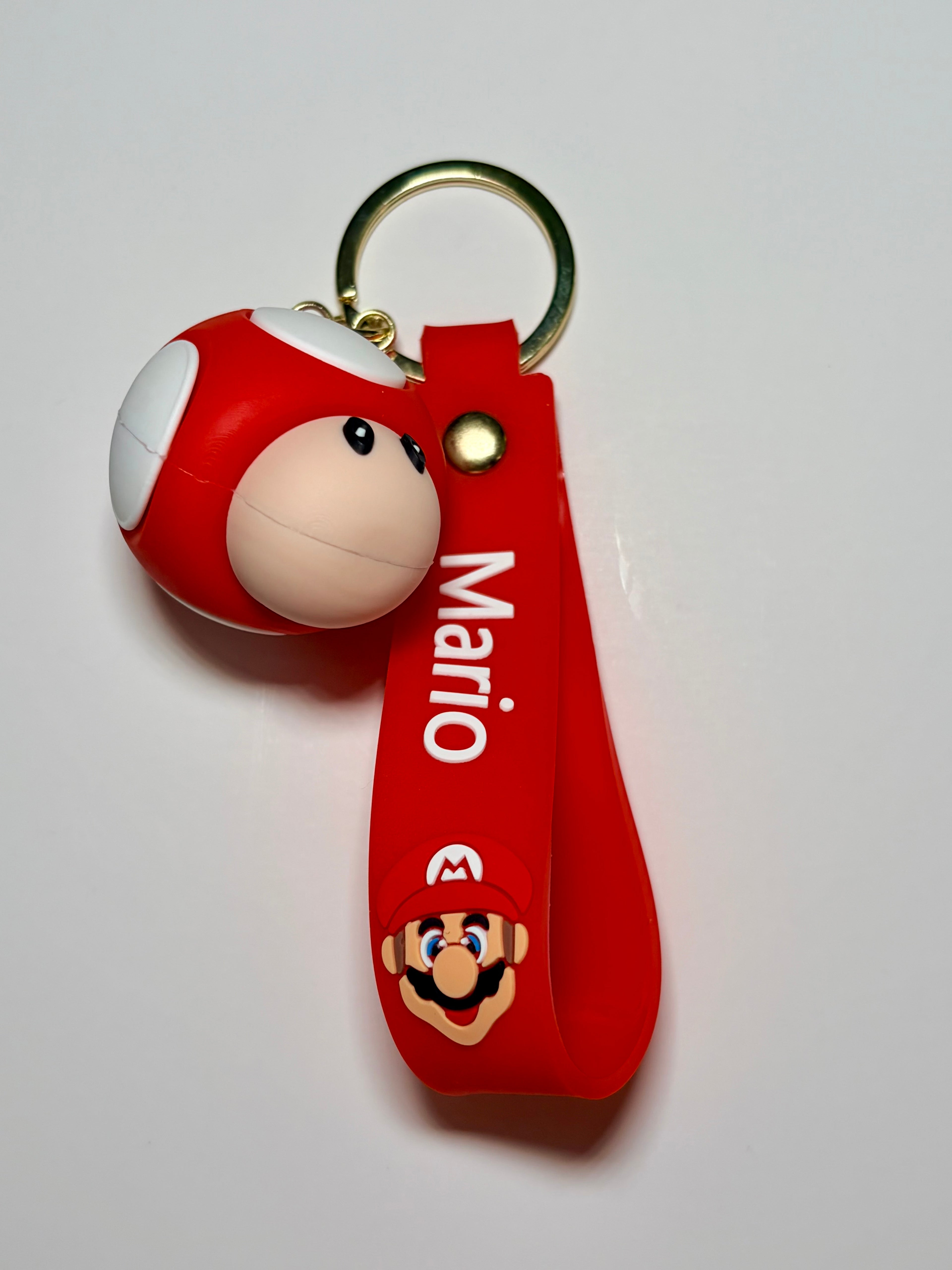 Super Mario Mushroom Silicone Keychain with Red Wristband