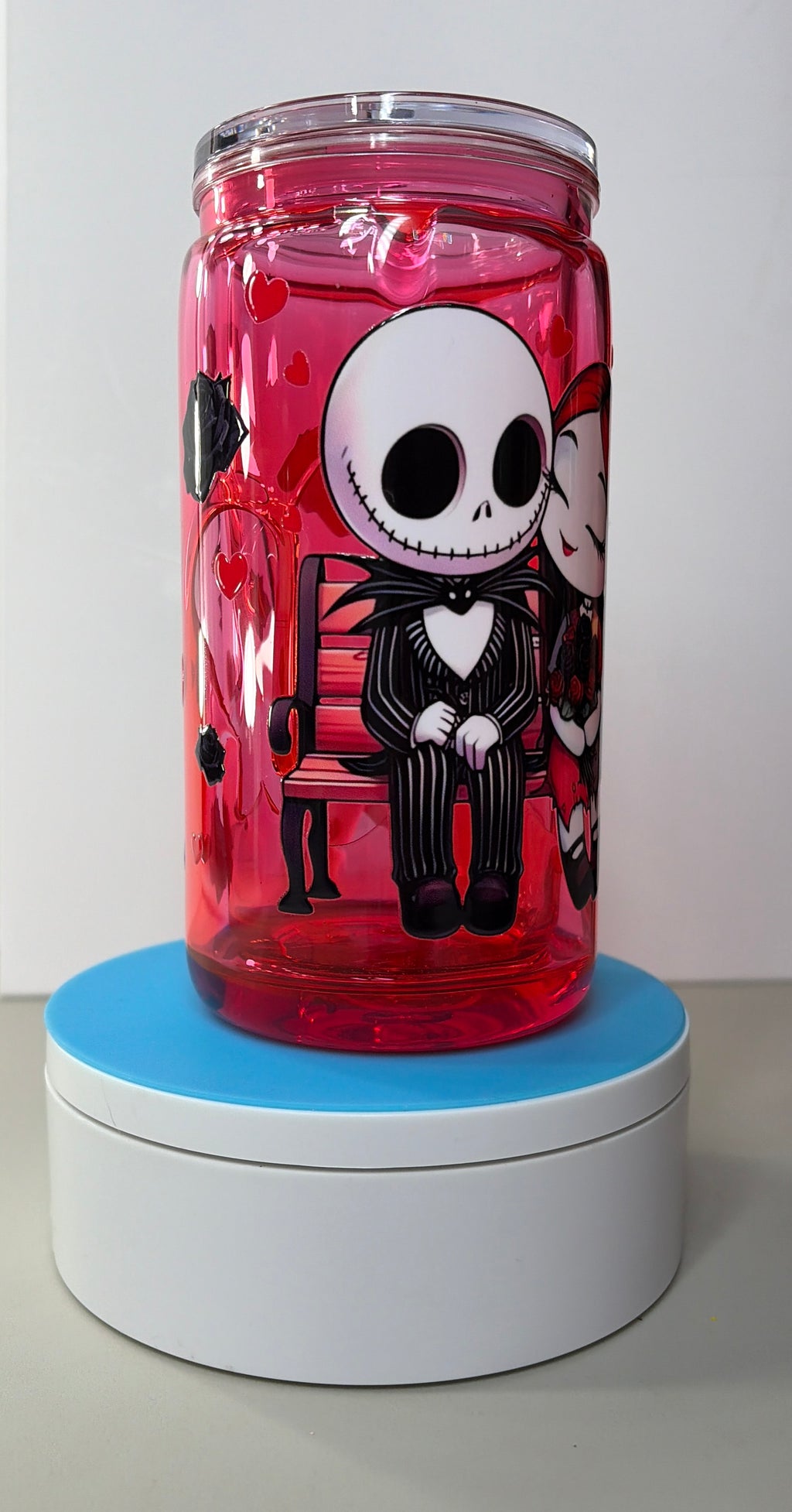 Jack and Sally Nightmare Before Christmas Honey Drip Snowglobe Acrylic Tumbler Cup (16oz)