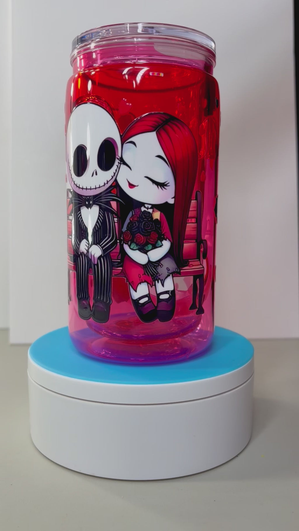 Jack and Sally Nightmare Before Christmas Honey Drip Snowglobe Acrylic Tumbler Cup (16oz)